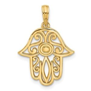14k Yellow Gold Fancy Hamsa Charm Pendant – 25mm Detailed Protection Symbol